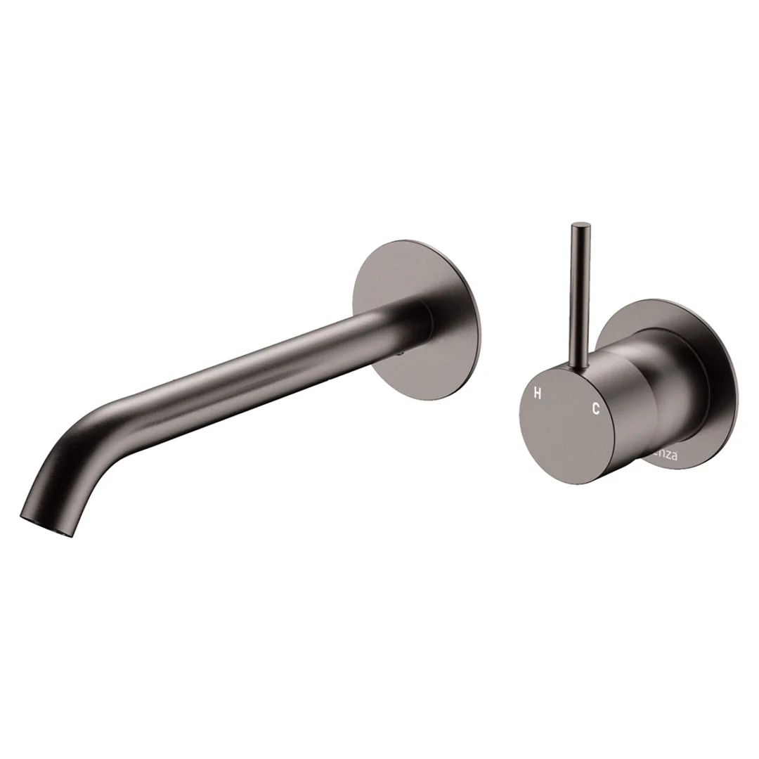 Fienza Kaya Up Basin/Bath Wall Mixer Set Round Plates 200mm Outlet Gun Metal - Image 2
