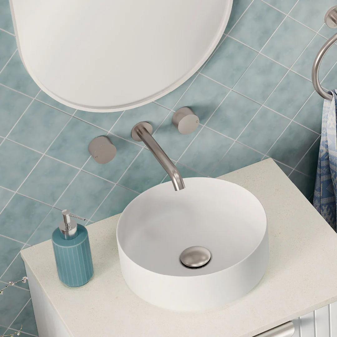 Fienza Kaya Wall Basin/Bath Tap Set Brushed Nickel - Image 5