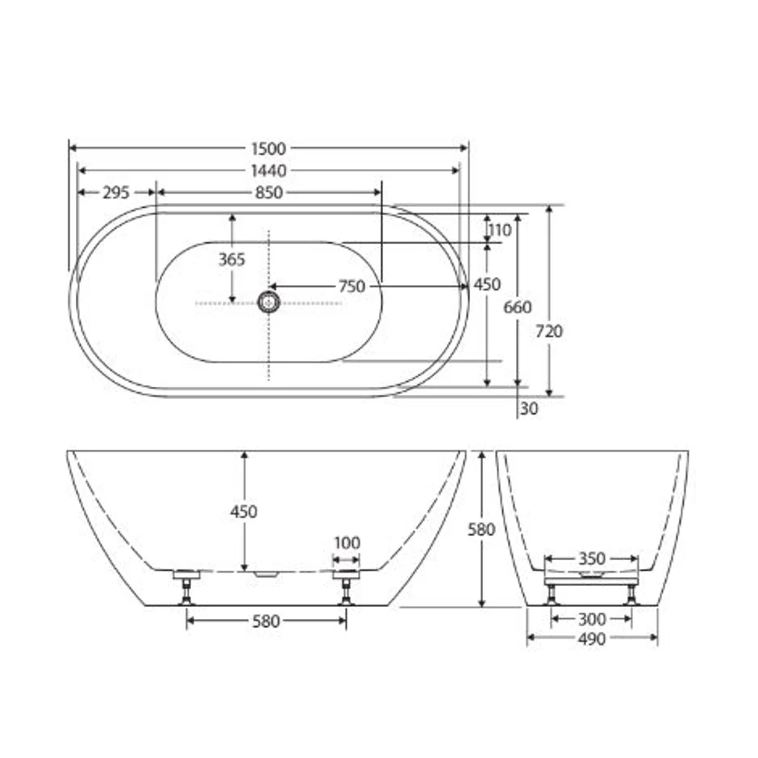 Fienza Koko Freestanding Bath Matte White 1500mm - Image 3