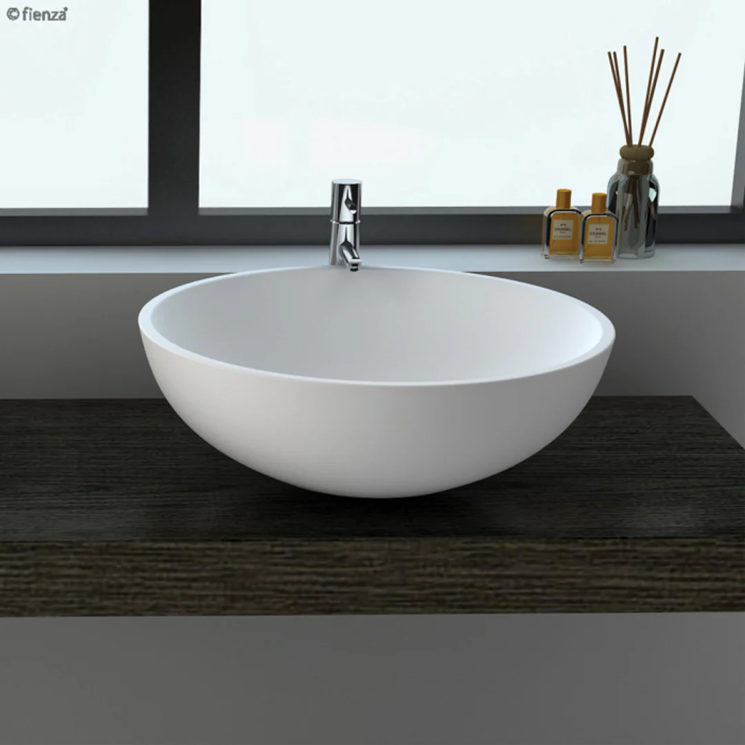 Fienza Lexy Solid Surface Cast Stone Basin Matte White Csb038 - Image 2