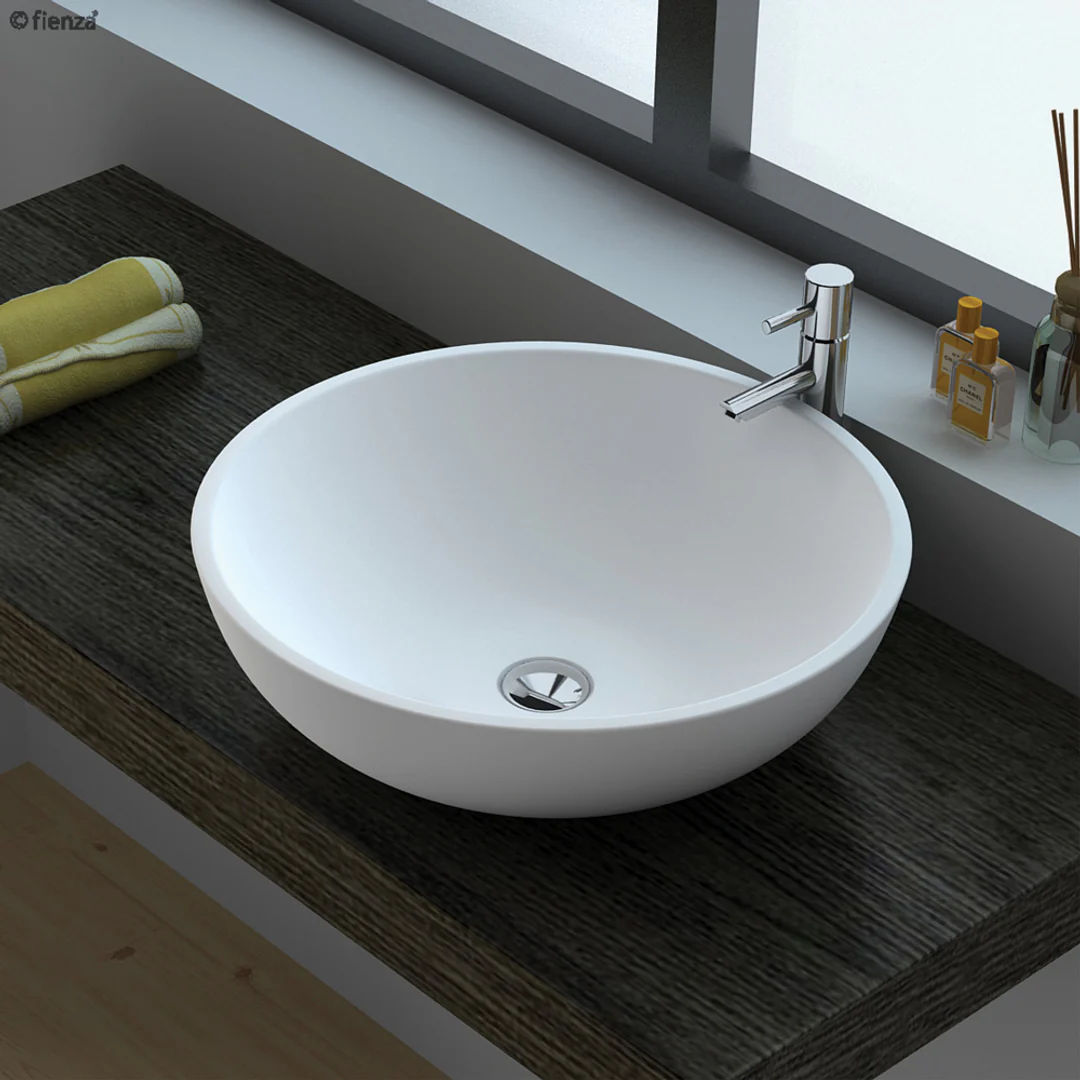 Fienza Lexy Solid Surface Cast Stone Basin Matte White Csb038 - Image 3