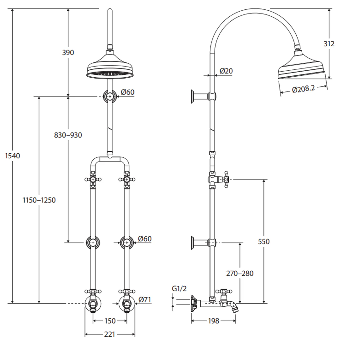 Fienza Lillian Exposed Rail Shower & Bath Set Chrome - Image 3