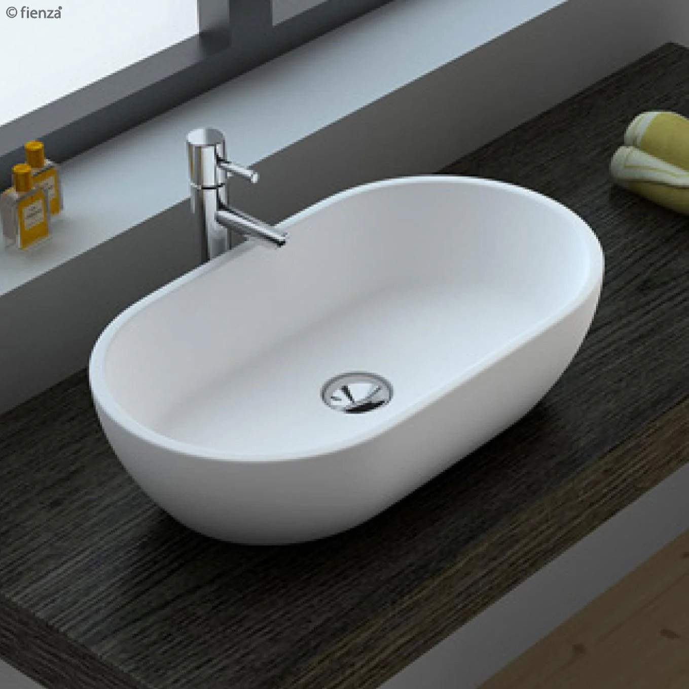 Fienza Nero Above Counter Cast Stone Basin White Csb63 - Image 9