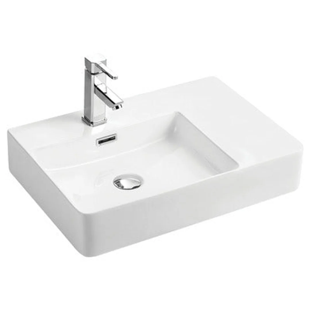 Fienza Petra Left Hand Wall Basin Ceramic White 600mm X 420mm X 120mm Rb2223L - Image 2
