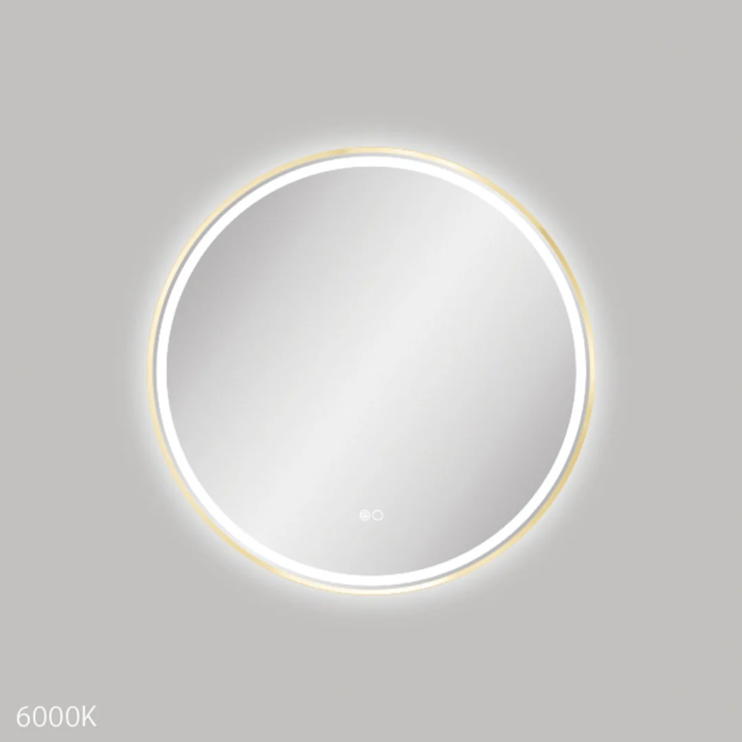 Fienza Reba Led Framed Round Mirror W/- Dimming Sensor & Demister 700Mm Diameter Urban Brass