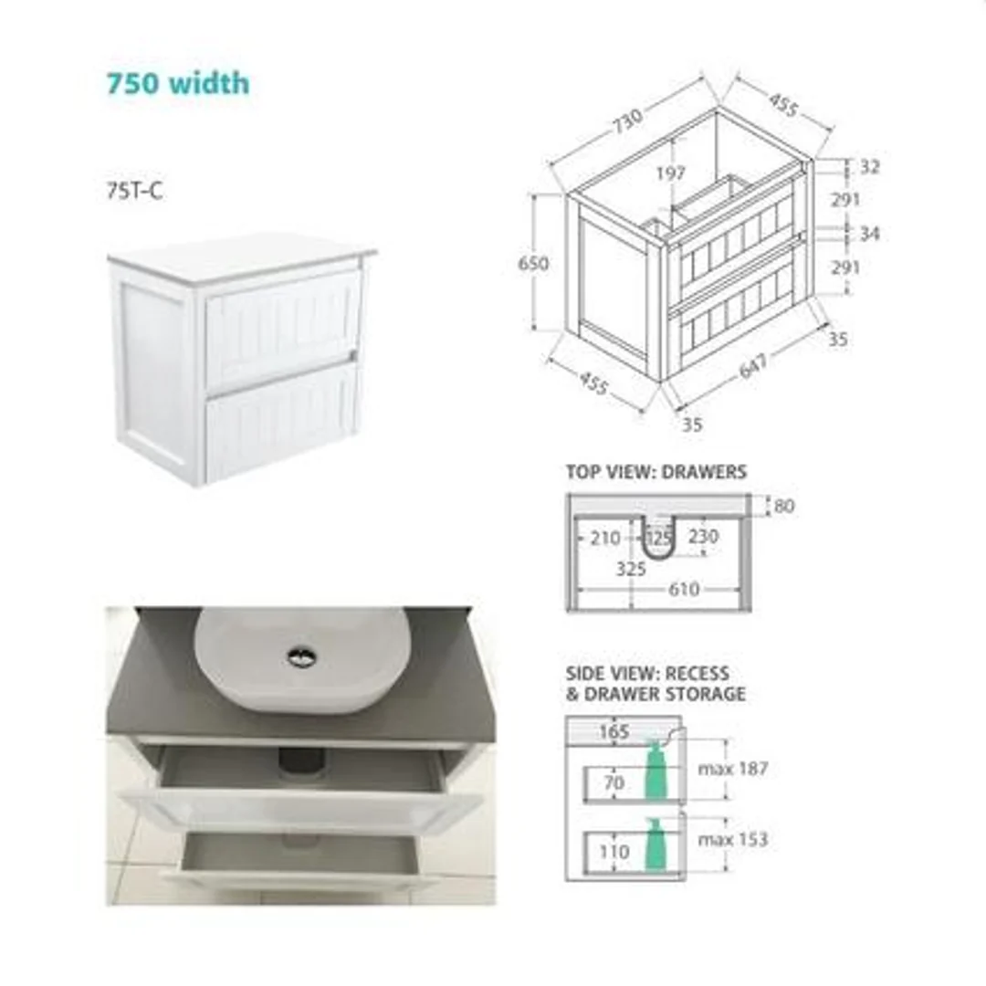 Fienza Rotondo Ceramic 1200 Hampton Wall Hung Cabinet 1 Tap Hole - Image 5