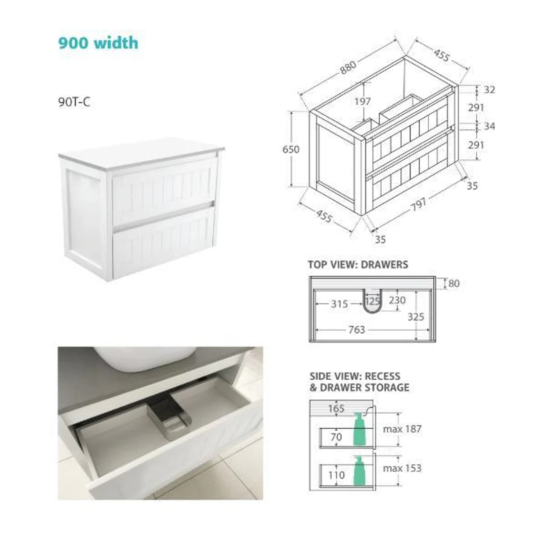 Fienza Rotondo Ceramic 1200 Hampton Wall Hung Cabinet 1 Tap Hole - Image 6