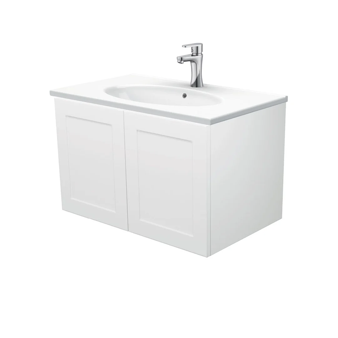 Fienza Rotondo Ceramic Mila Shaker Wall Hung Cab No Handles Left 3 Tap Hole - 750mm - Image 2