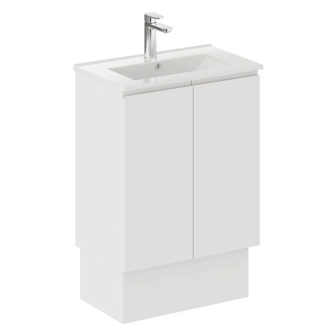 Fienza Siska Slim 600Mm Vanity On Kicker With Gloss White Ceramic Top