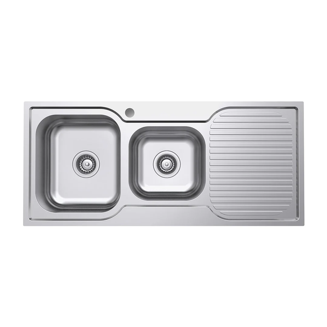Fienza Tiva 1080 Kitchen Sink Left 1.75 Bowl & Drainer 19L-12L 1Th 1080X480X180mm - Image 2