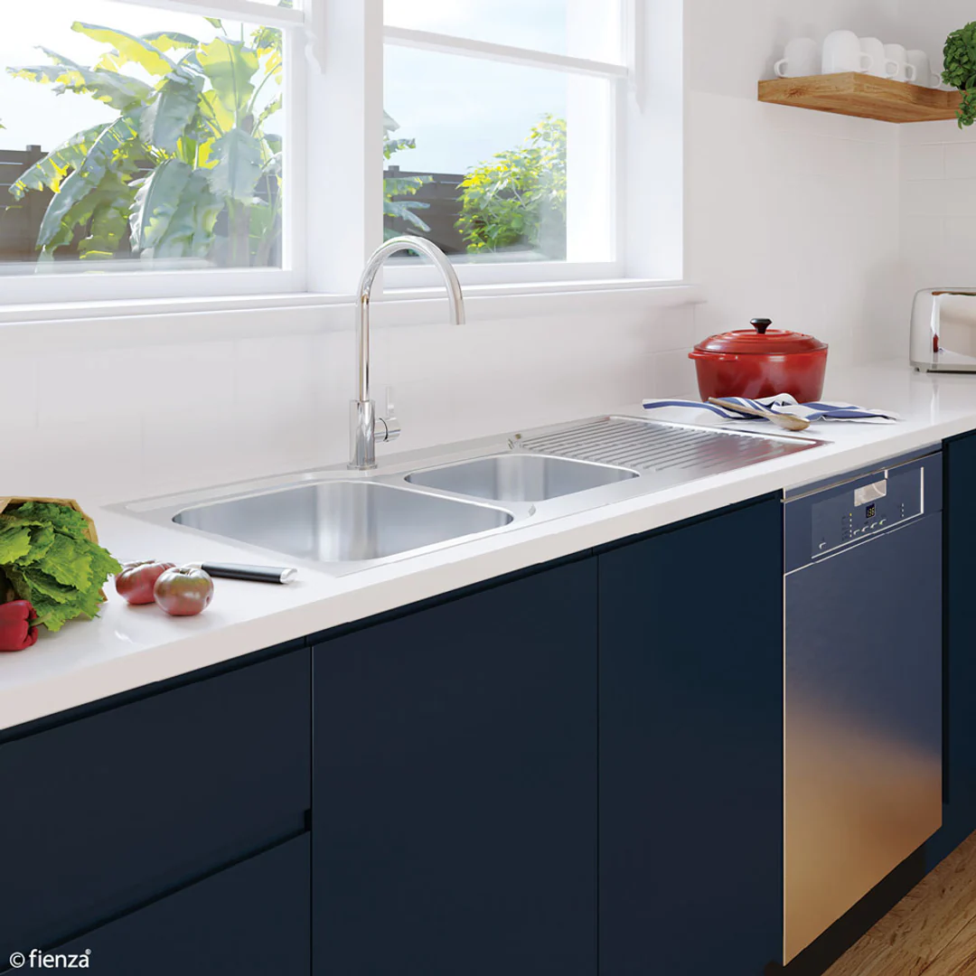 Fienza Tiva 1080 Kitchen Sink Left 1.75 Bowl & Drainer 19L-12L 1Th 1080X480X180mm - Image 3