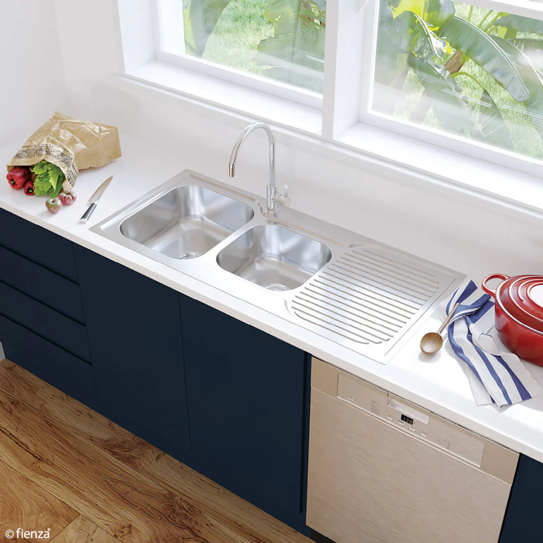 Fienza Tiva 1080 Kitchen Sink Left 1.75 Bowl & Drainer 19L-12L 1Th 1080X480X180mm - Image 5
