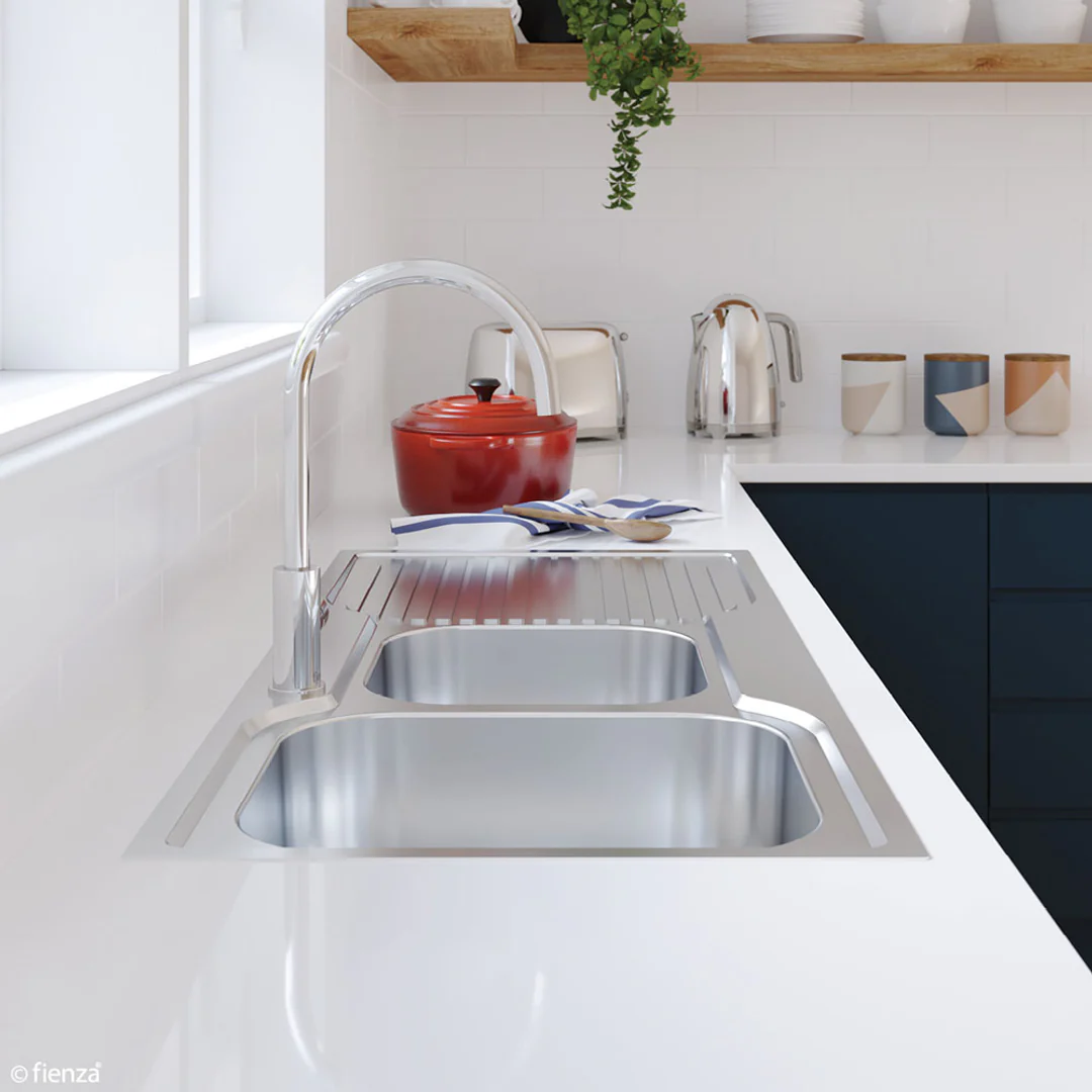 Fienza Tiva 1080 Kitchen Sink Left 1.75 Bowl & Drainer 19L-12L 1Th 1080X480X180mm - Image 7