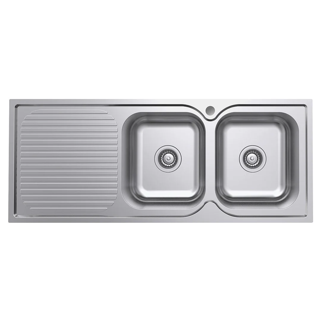 Fienza Tiva 1180 Kitchen Sink Right Double Bowl & Drainer 19L-19L 1Th 1180X480X180mm - Image 2