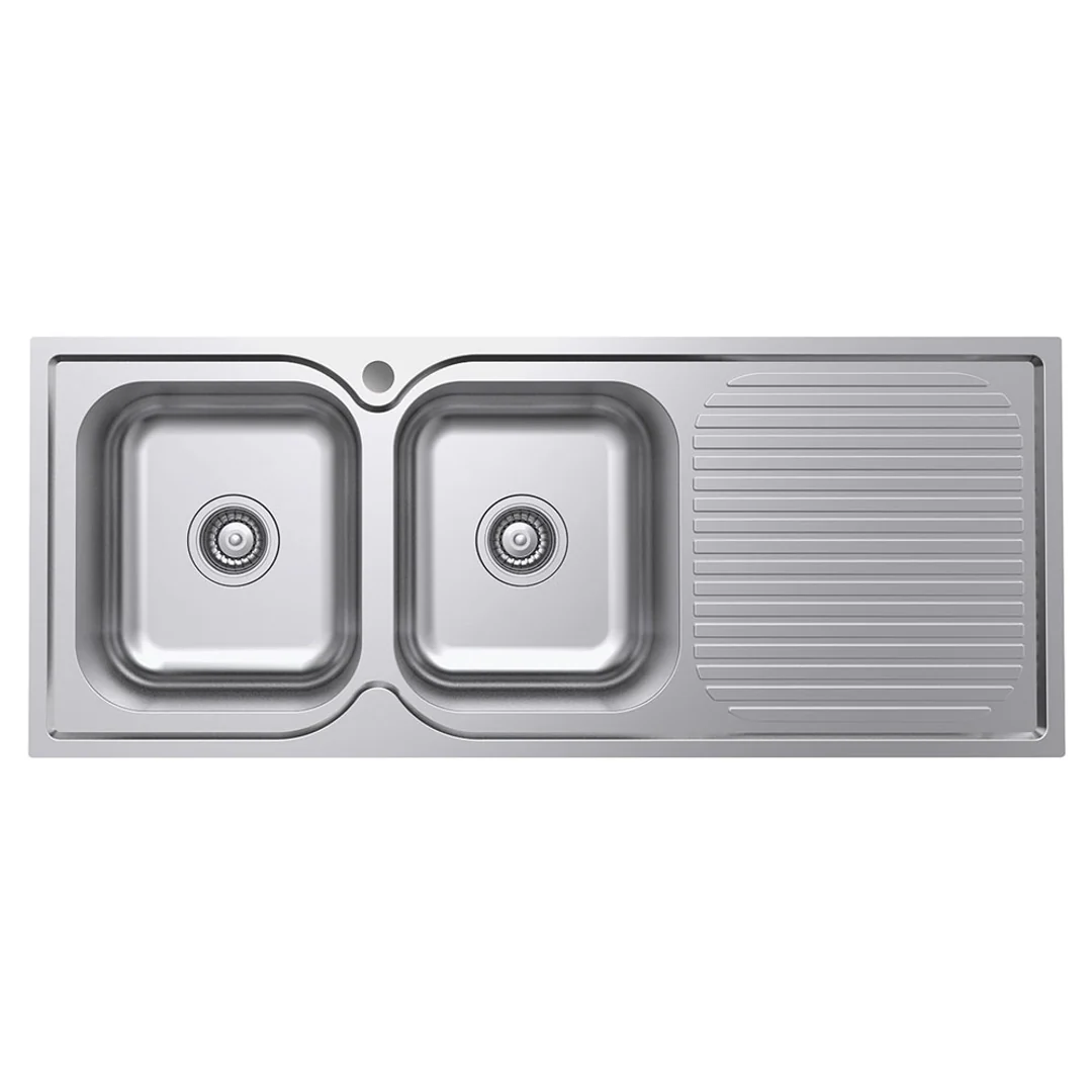 Fienza Tiva 1180 Kitchen Sink Left Double Bowl & Drainer 19L-19L 1Th 1180X480X180mm