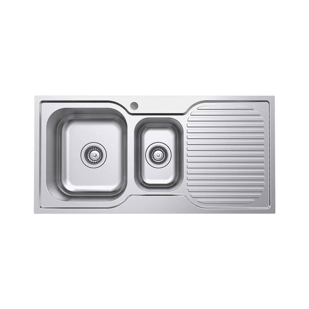 Fienza Tiva 980 Kitchen Sink Left 1.5 Bowl & Drainer 19L-9L 1Th 980X480X180mm - Image 2