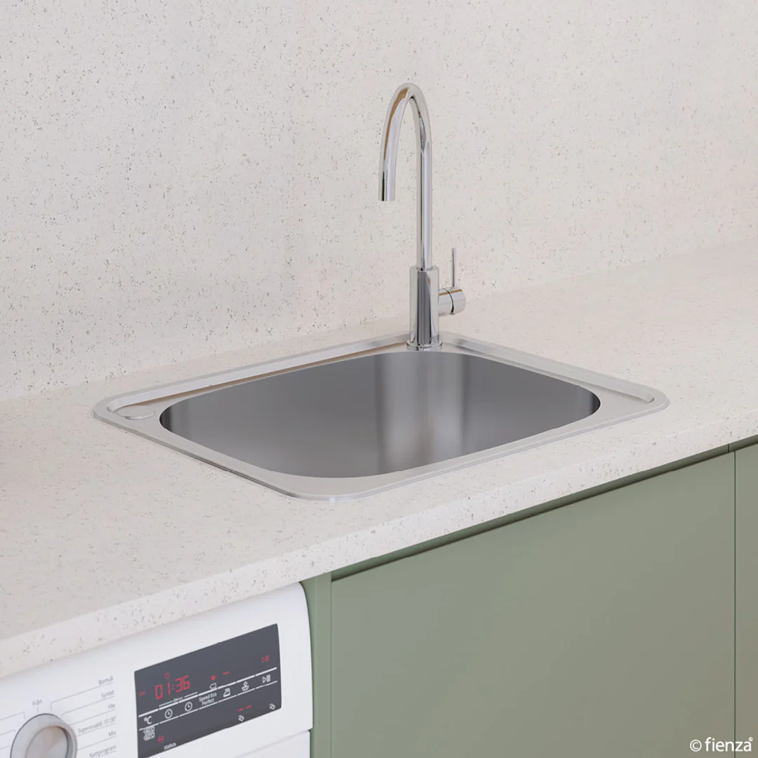 Fienza Tiva Laundry Sink Large Topmount 50L 2Th 600X500X250mm Includes Flex Bypass Kit - Image 3
