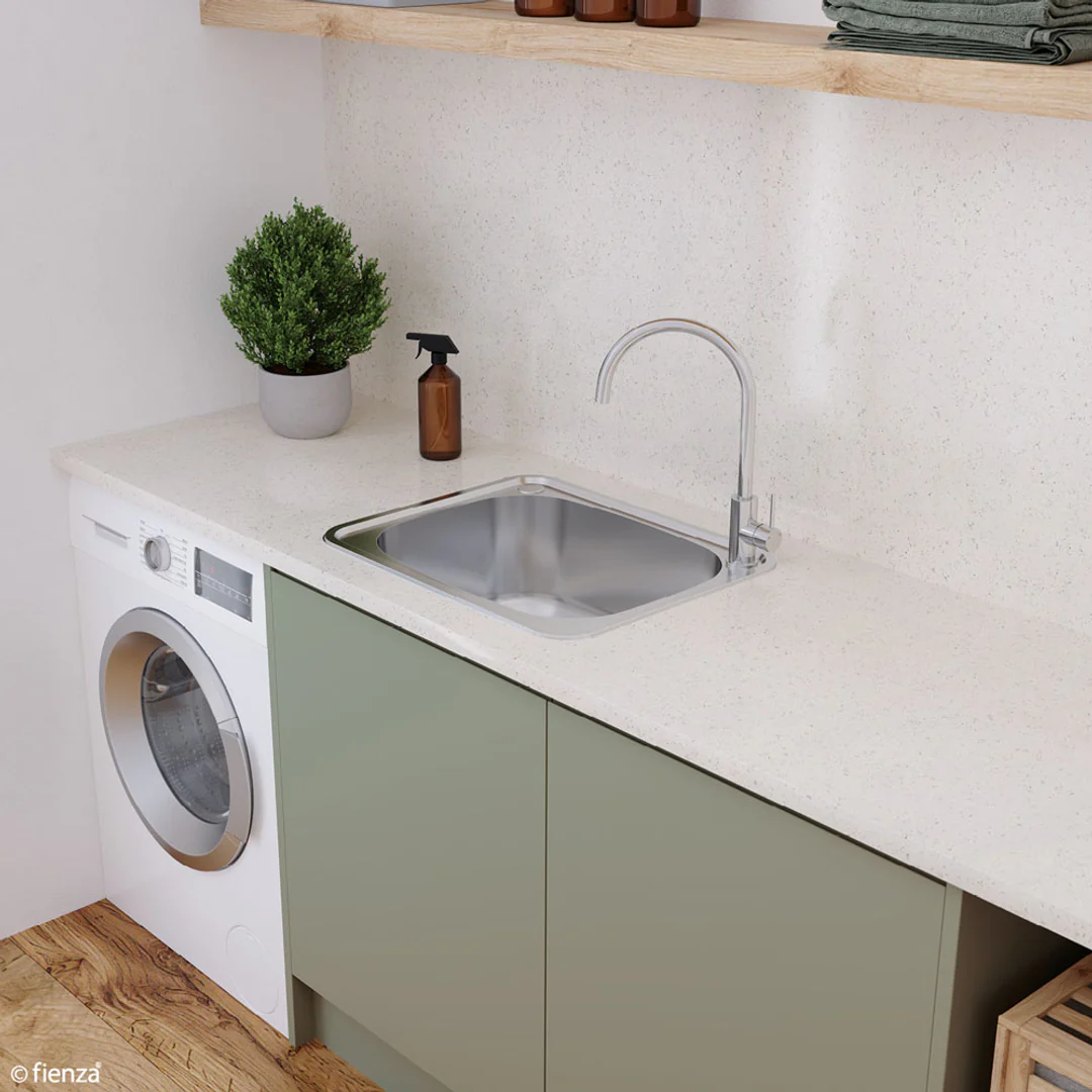 Fienza Tiva Laundry Sink Large Topmount 50L 2Th 600X500X250mm Includes Flex Bypass Kit - Image 5