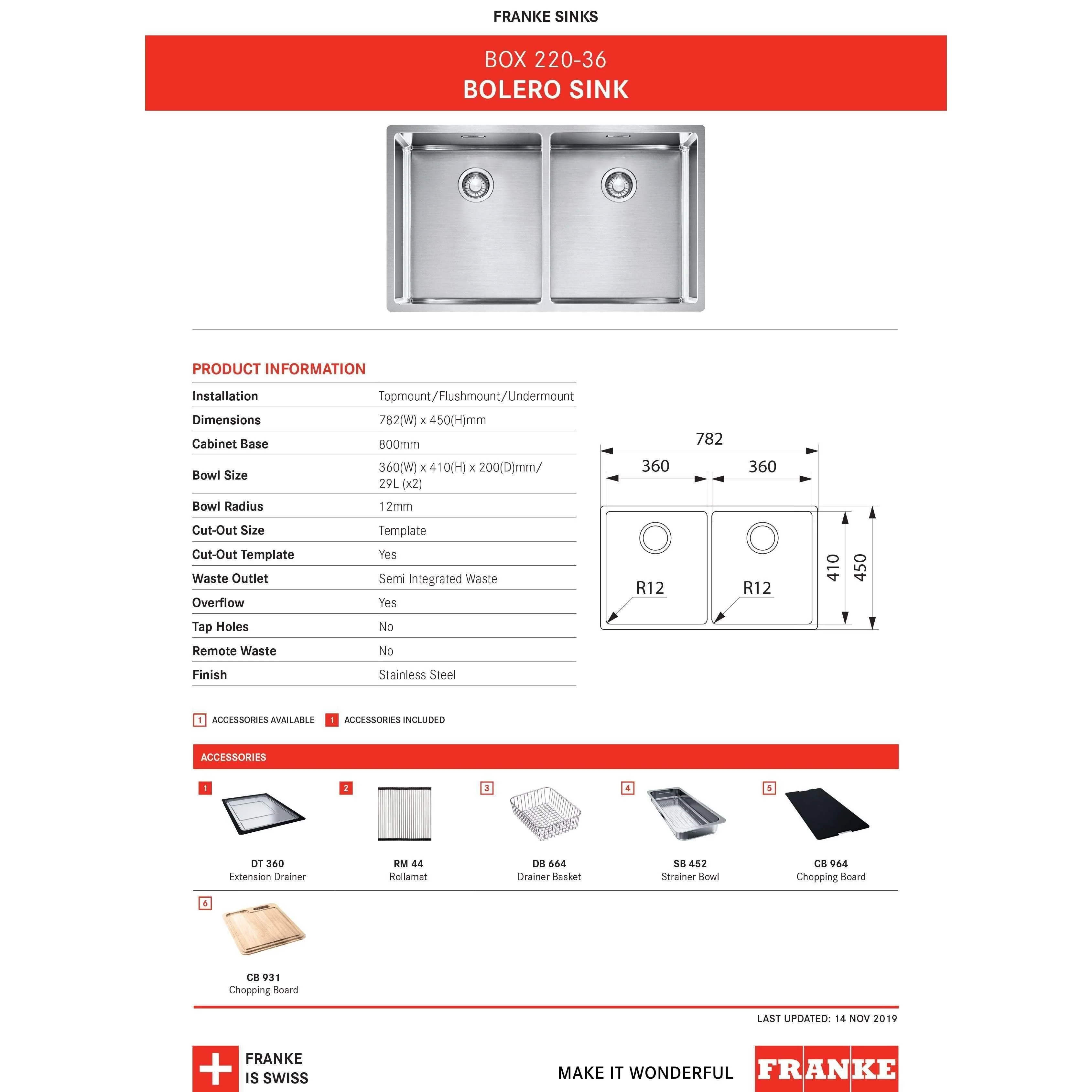 Franke Bolero Double Bowl Sink Inc Dt360 Rm44 Box220-36 - Image 8
