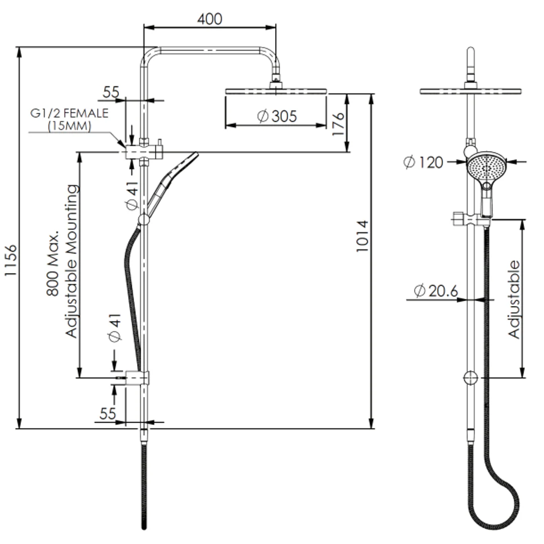 Greens Ashmore Bubblejet Twin Rail Shower Pvd Brushed Brass - Image 2