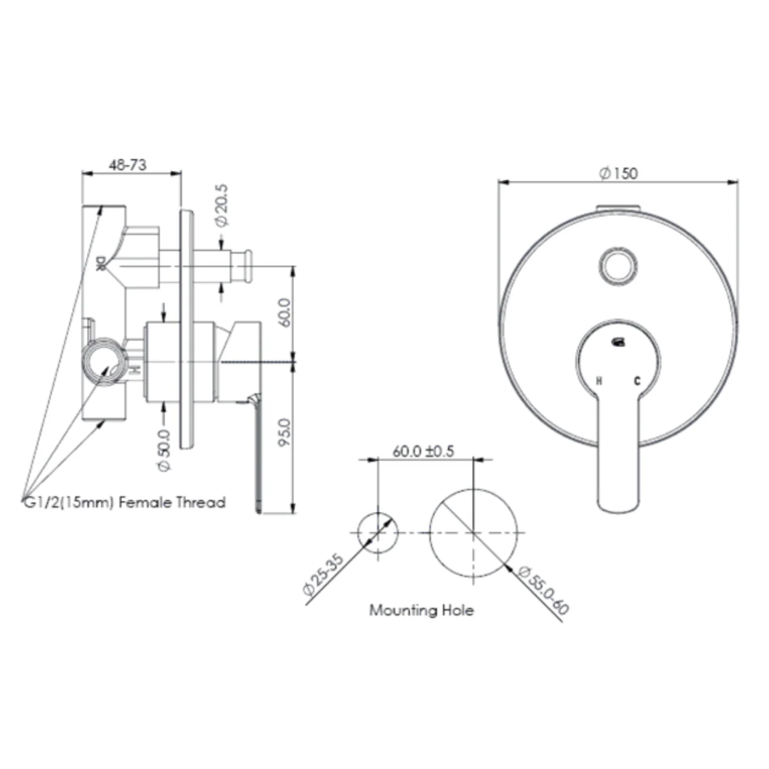 Greens Astro Ii Shower Diverter Mixer - Brushed Brass - Image 2