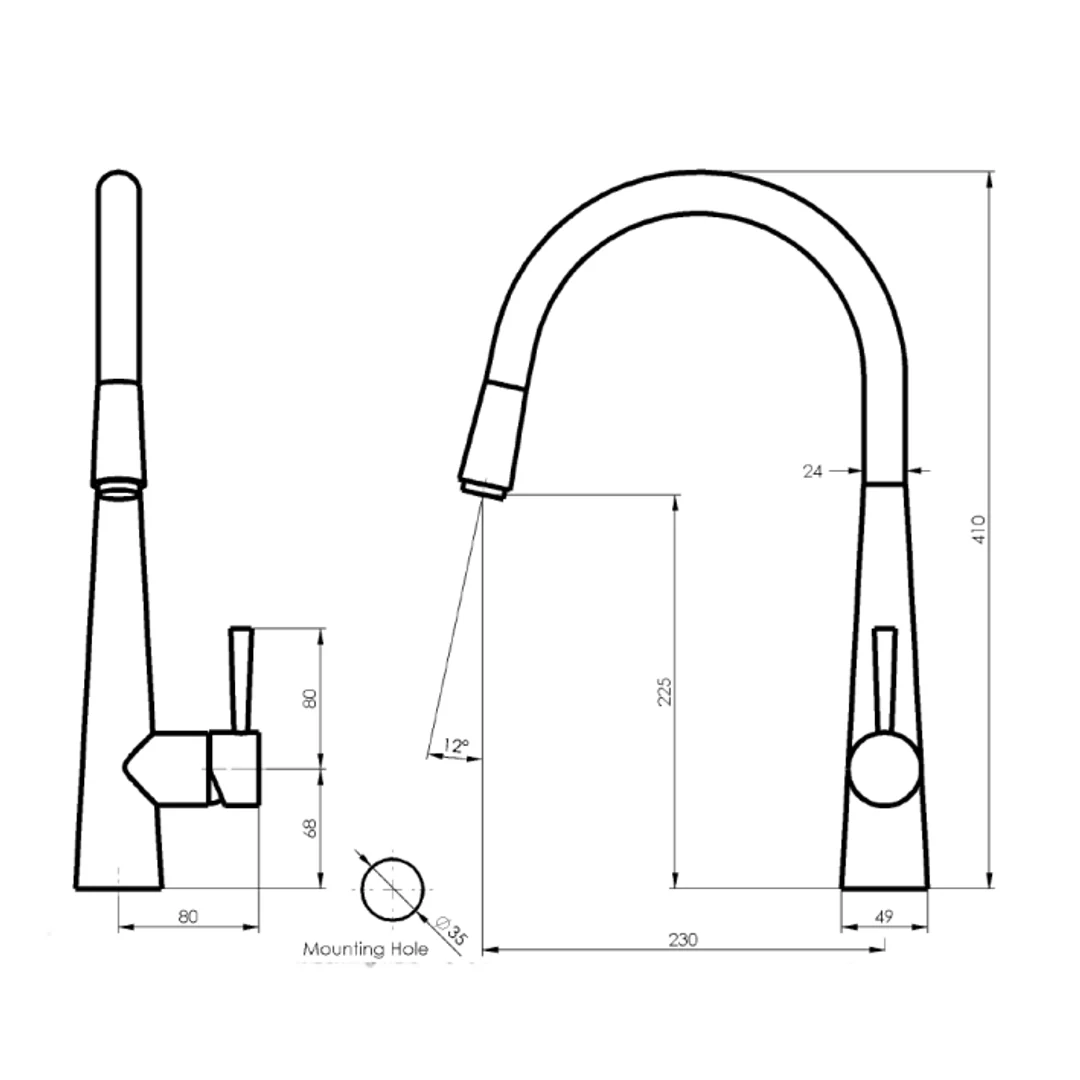 Greens Galiano Pull Down Sink Mixer  Multi Function Handspray - Chrome - Image 3