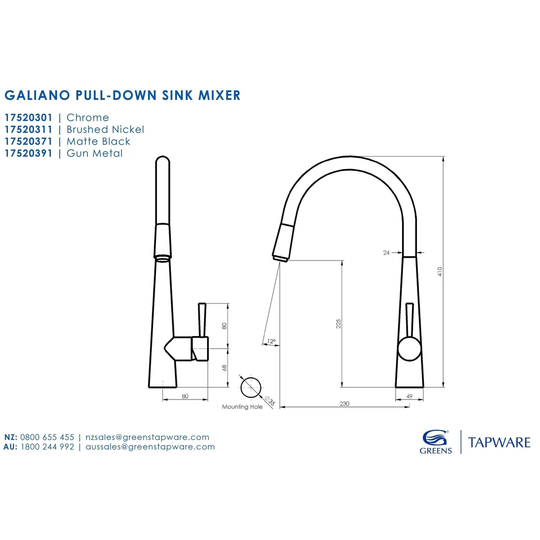 Greens Galiano Pull Down Sink Mixer - Gunmetal - Image 5