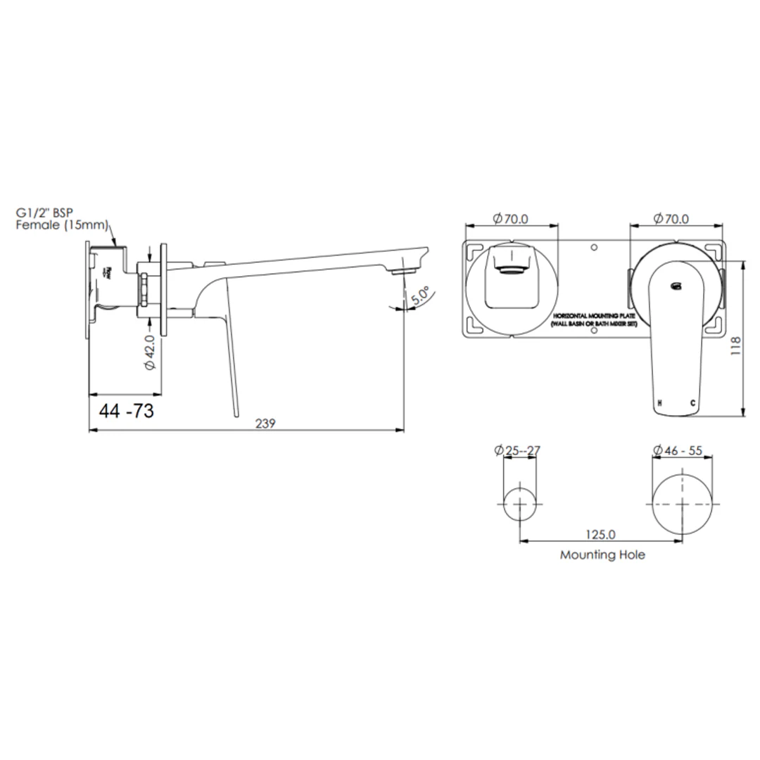 Greens Novi Wall Basin Mixer Brushed Brass - Image 2