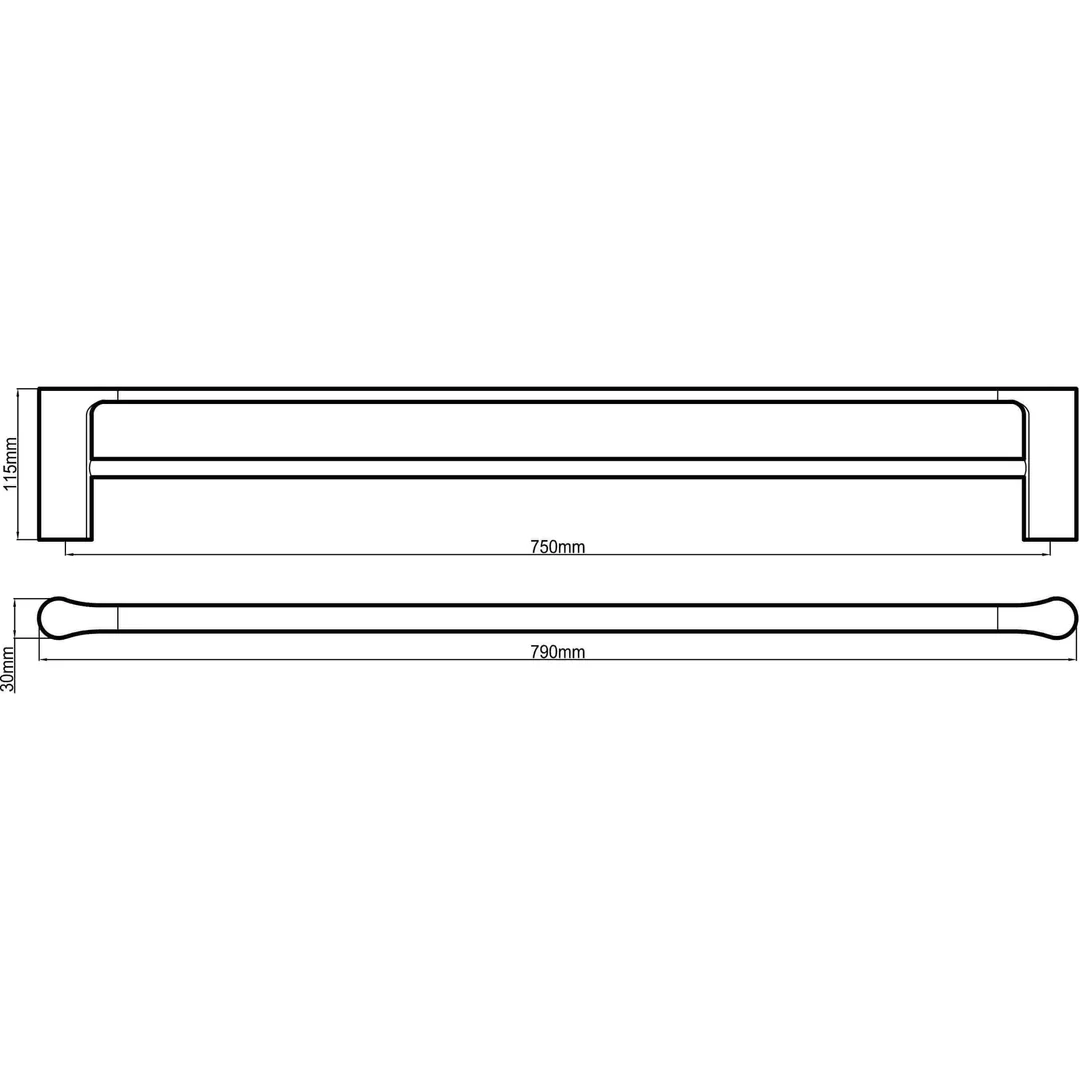Harmony Bassini Double Towel Rail 750mm Black Chrome - Image 3