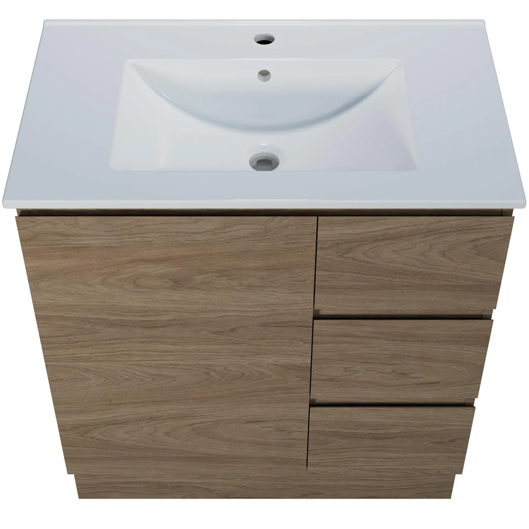 Harmony Three Drawer Vanity 750mm, Centre Bowl Alpha Top, Floor Standing - Image 2