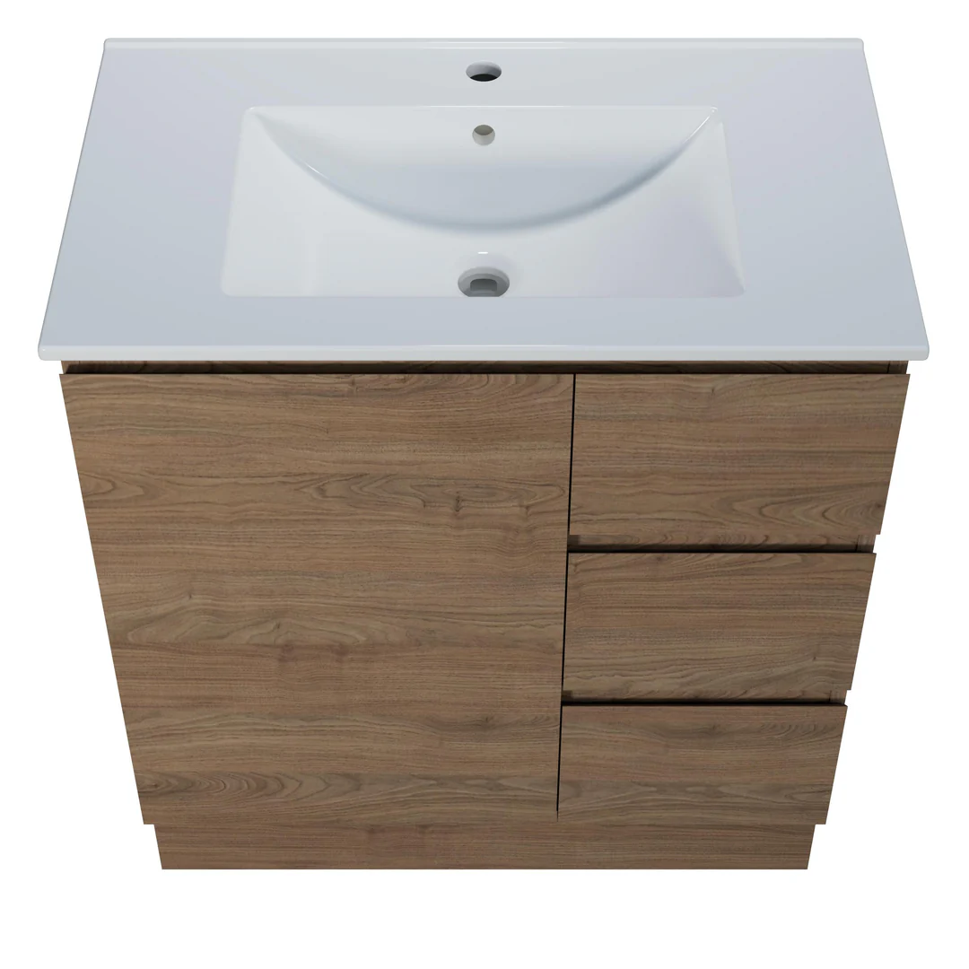 Harmony Three Drawer Vanity 750mm, Centre Bowl Alpha Top, Floor Standing - Image 3