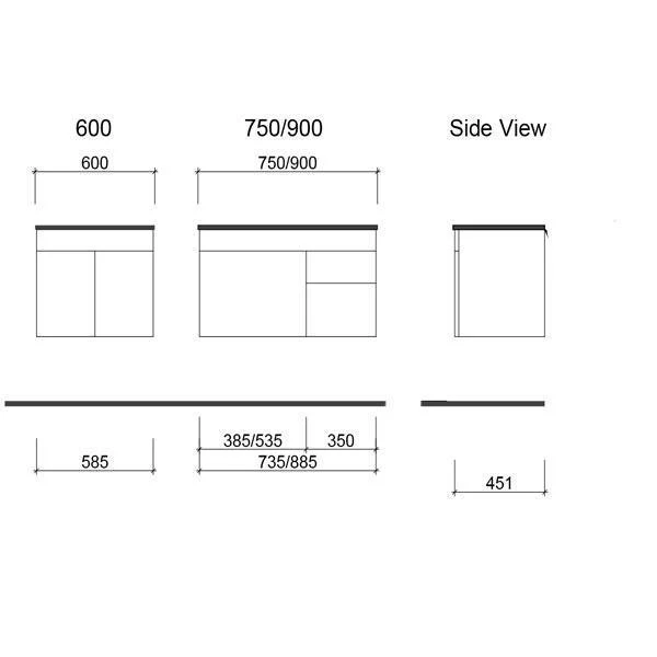 Indiana Vanity 750mm Alpha Ceramic Top  Wall Hung(Timberln P#:I75Aw) - Image 4