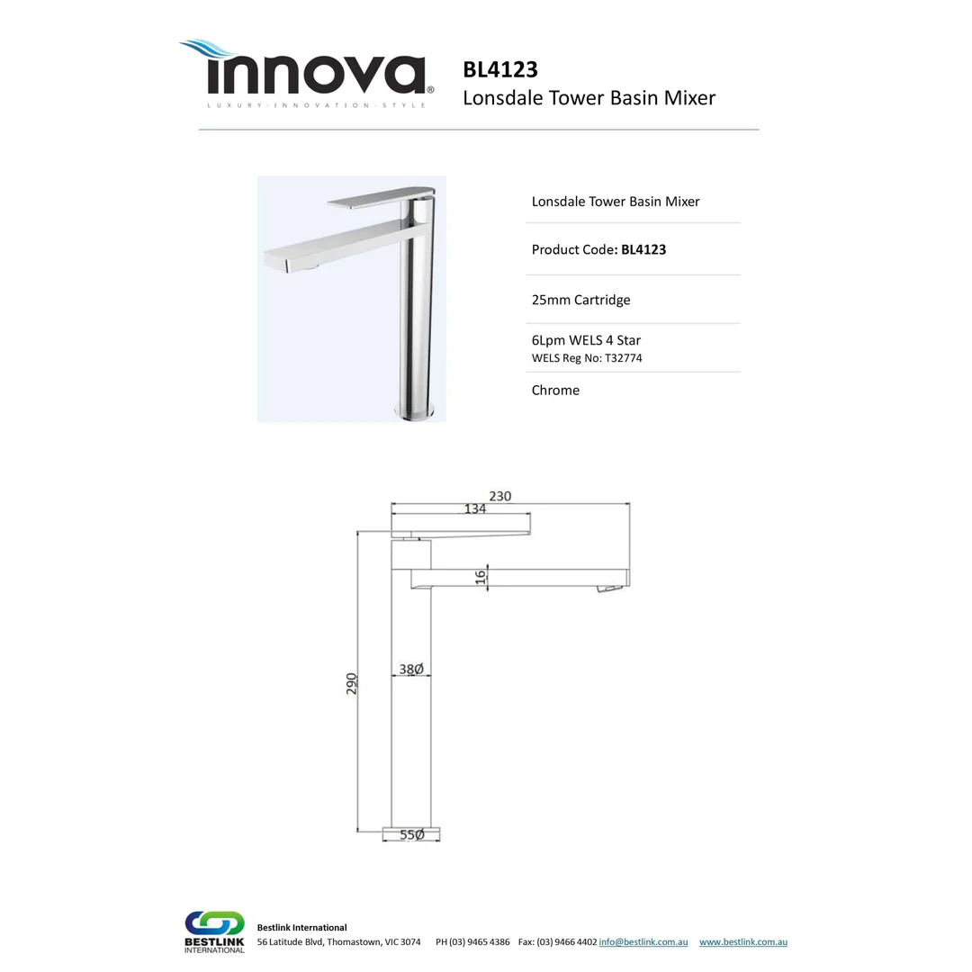 Innova Lonsdale Tower Basin Mixer - Image 4