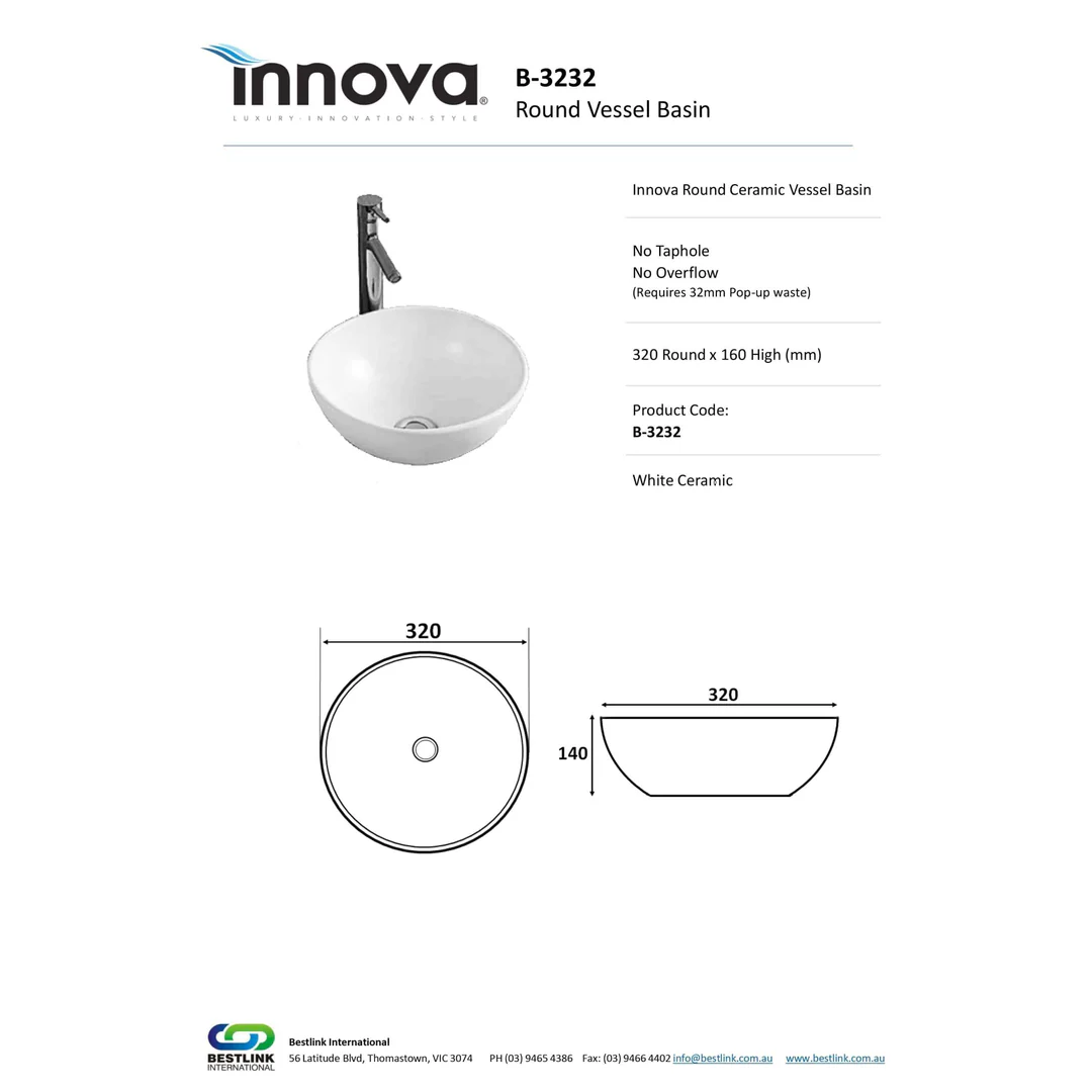 Innova Round Vessel Ceramic Basin Nth - Image 4