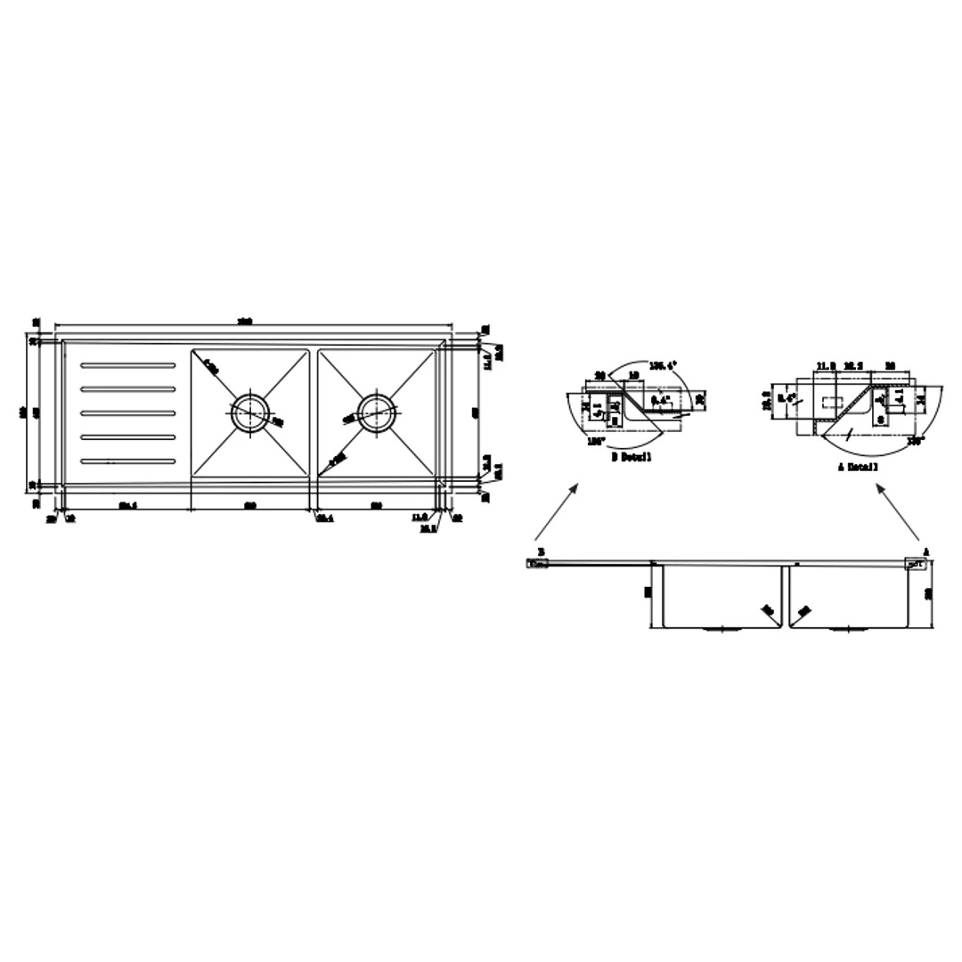 Interchange Kingston Double Bowl Sink Nth with Drainer - 1240 X 500 X 200 - Image 3