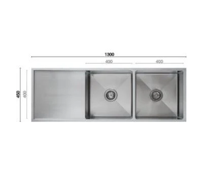 Interchange Uptown 250 Double Bowl Sink & Drainer Radius Corner - 1300 X 450 X 250