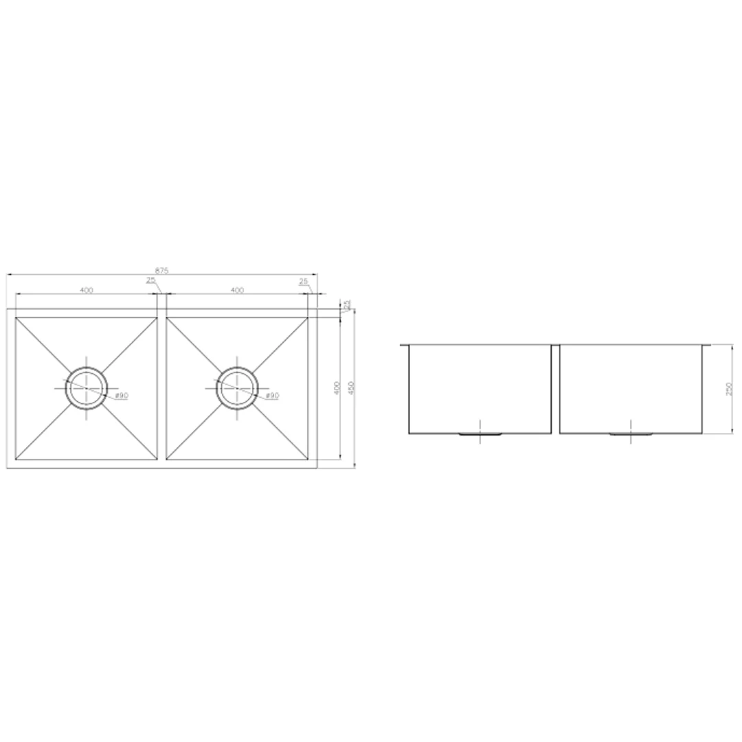 Interchange Uptown 250 Double Square Sink Square Corner - 875 X 450 X 250 - Image 3