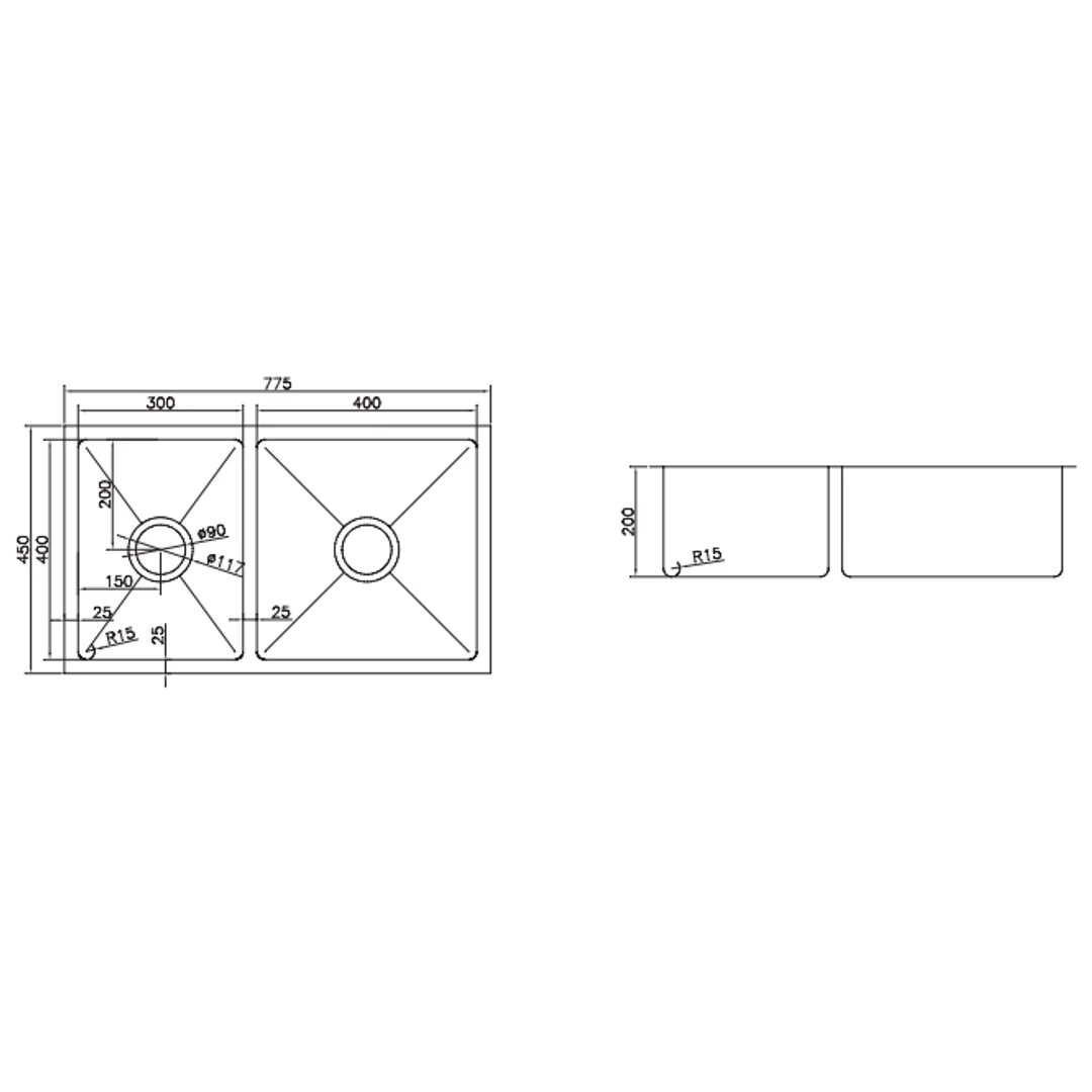 Interchange Uptown 1 & 3/4 Bowl Sink Radius Corner - 775 X 450 X 200 - Image 3