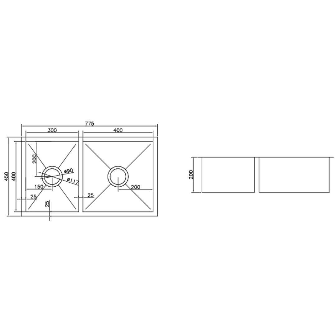 Interchange Uptown 1 & 3/4 Bowl Sink 775 X 450 X 200 - Square Corner - Image 3