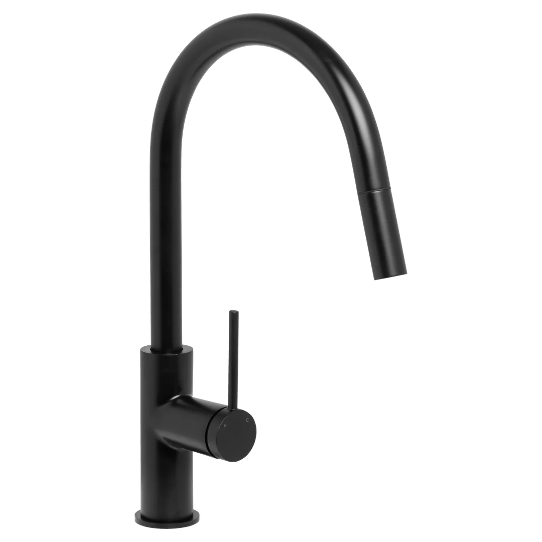 Johnson Suisse  Venezia Gooseneck Pull Out Sink Mixer Matte Black Lead Free