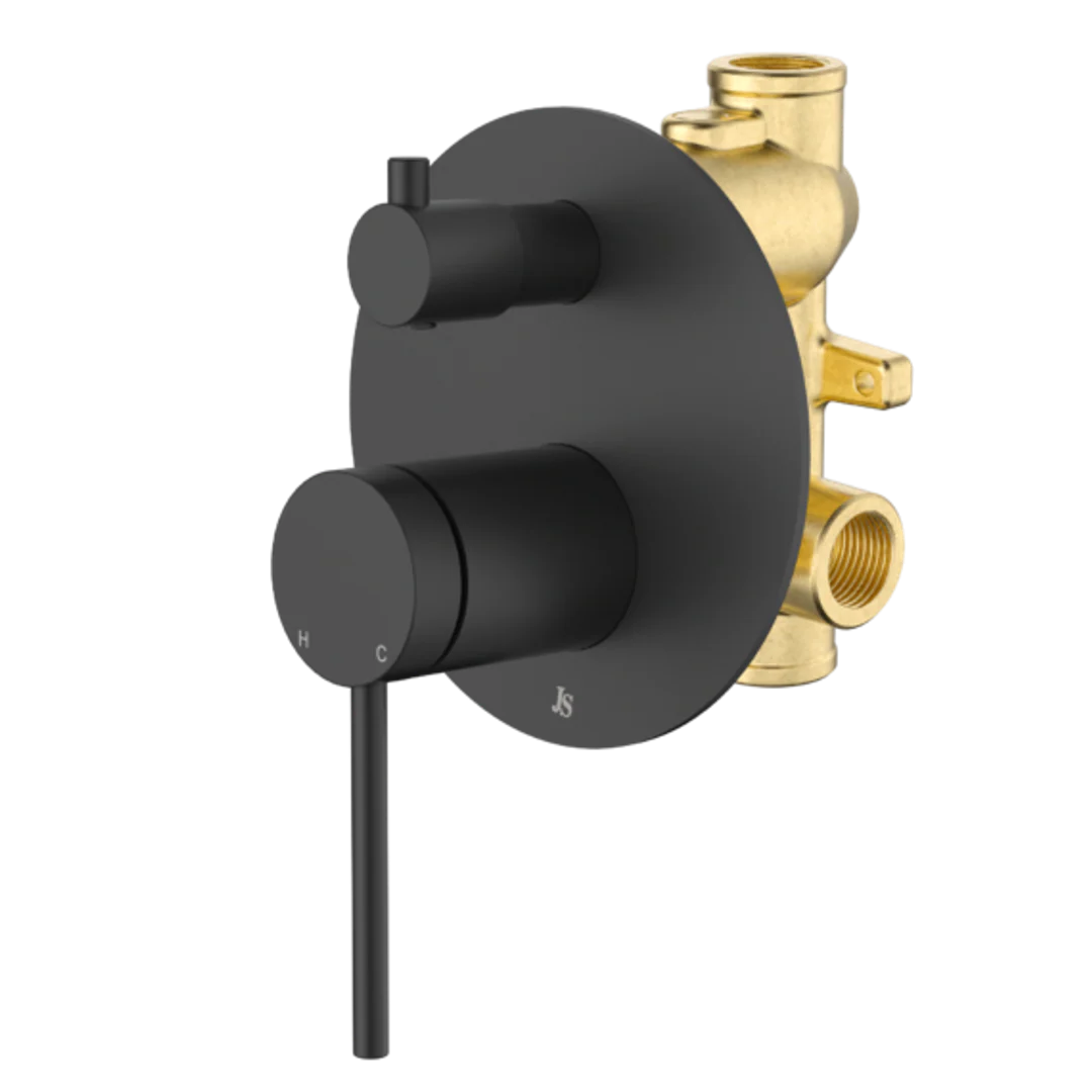 Johnson Suisse Venezia Shower Mixer With Diverter Kit Complete Matte Black