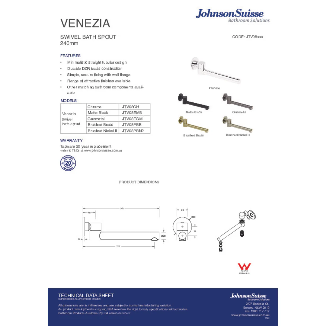 Johnson Suisse Venezia Swivel Bath Spout Pvd Brushed Nickel Ii - Image 2