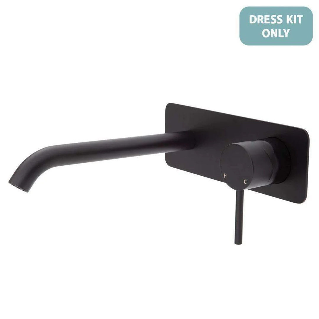 Fienza Kaya Basin/Bath Wall Mixer 160mm Outlet Matte Black Soft Square Matte Black Plate