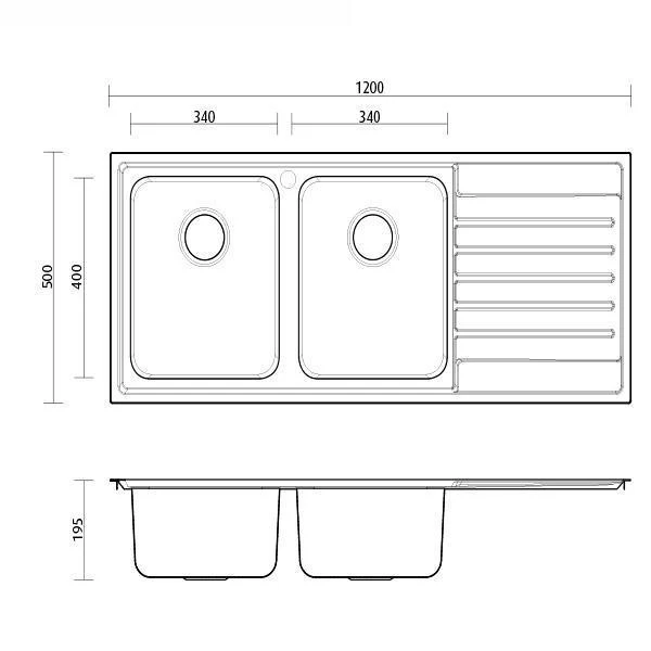 Kubic S/S Sink  2B-1D 1200X500  0T By Seima(Seima P#:Sks-Ka200-0T)