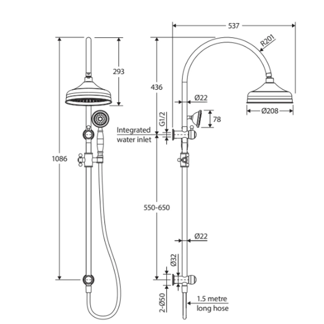 Fienza Lillian M/Funct Twin Shower Rail Chrome 455114 - Image 3