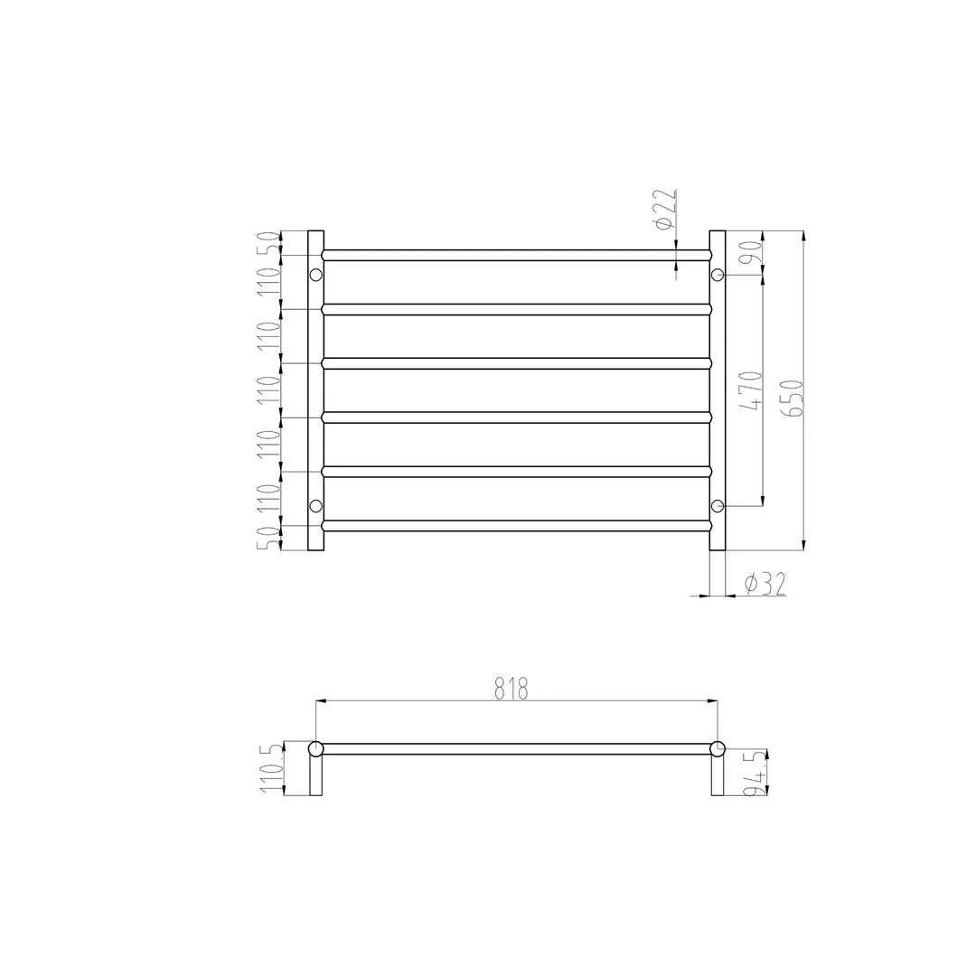 Linsol Allegra 6 Bar Wideheated Towel Rail - Matte Black - Image 2