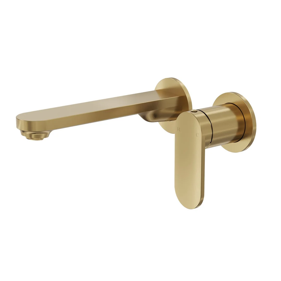Linsol Capo 2-Plate Wall Basin or Bath Mixer - Brushed Brass