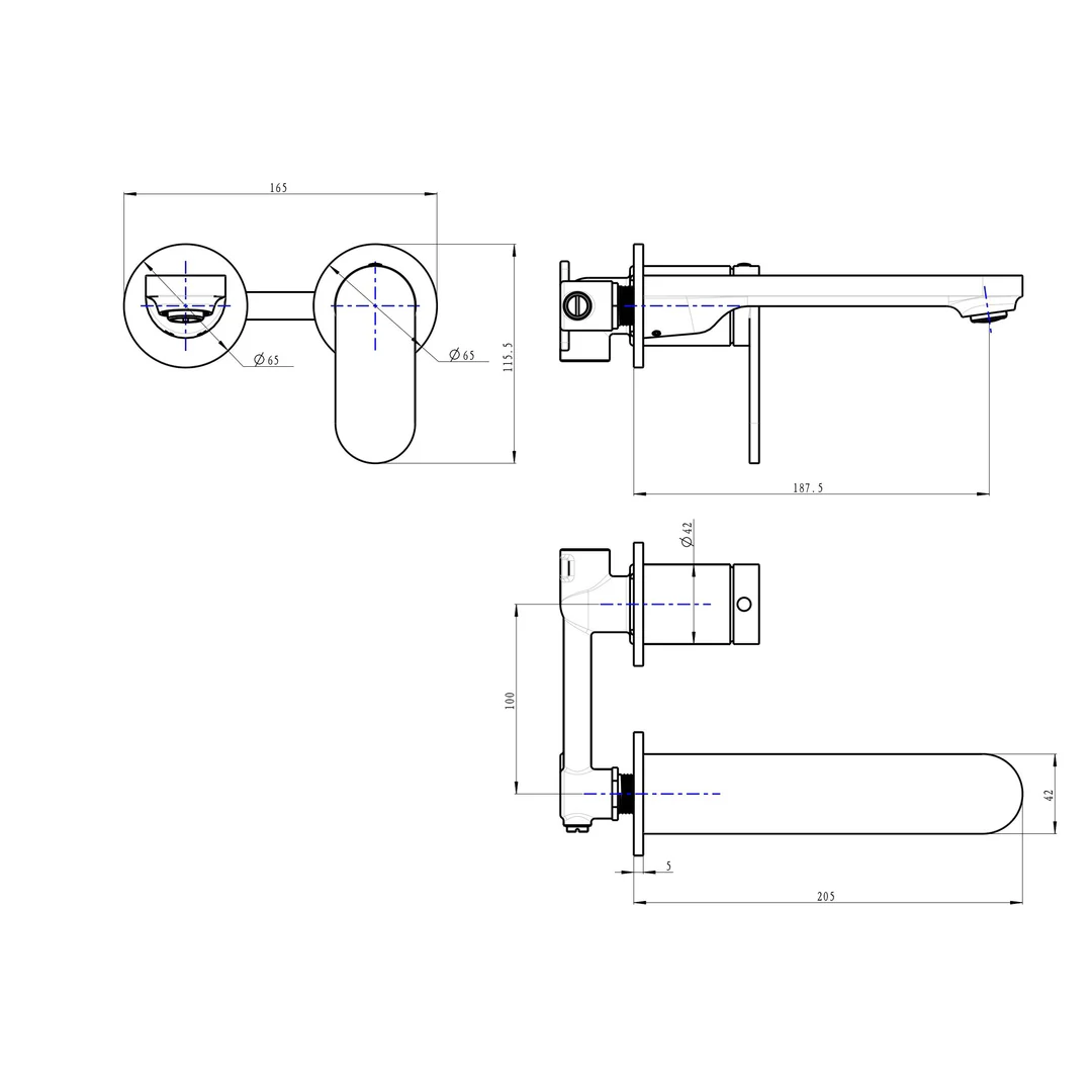 Linsol Capo 2-Plate Wall Basin or Bath Mixer - Gun Metal - Image 2