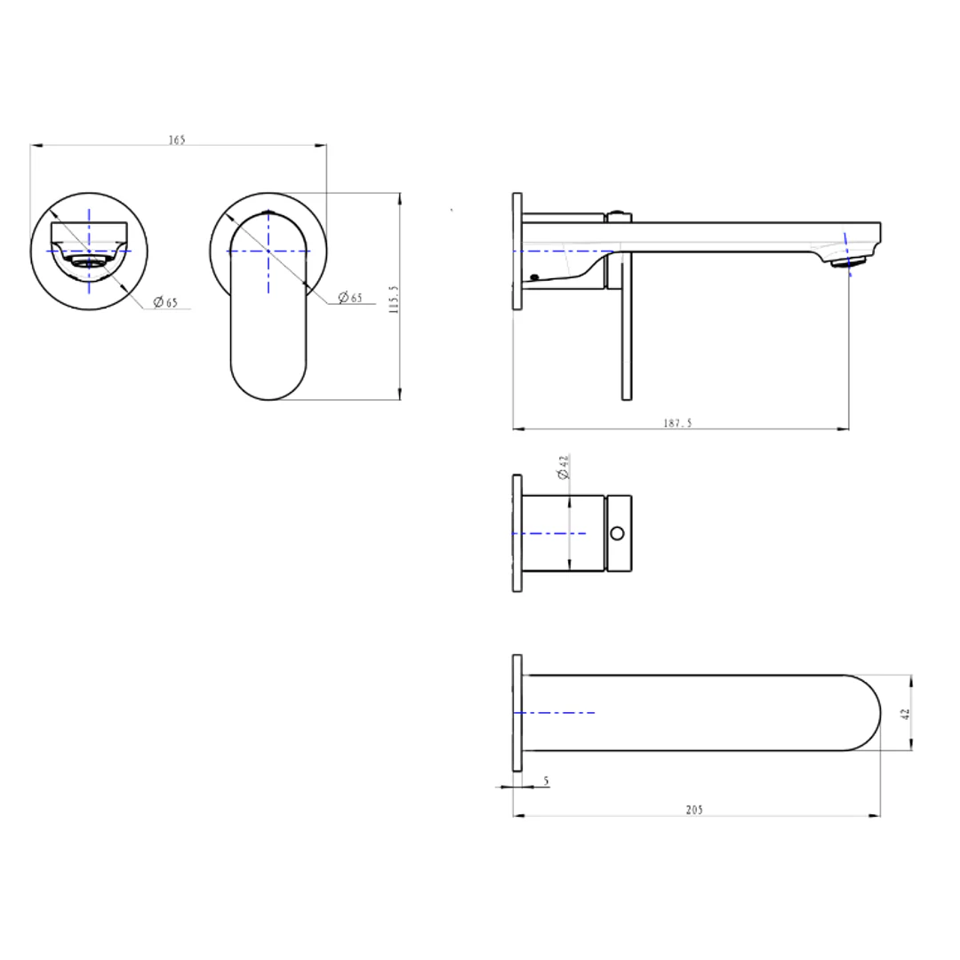 Linsol Capo 2-Plate Wall Basin or Bath Mixer Trim Kit - Brushed Brass - Image 2