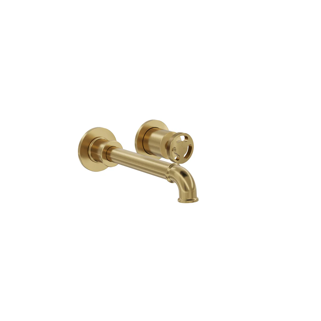 Linsol Dynamik 2-Plates Wall Basin Or Bath Mixer - Brushed Brass - Image 3